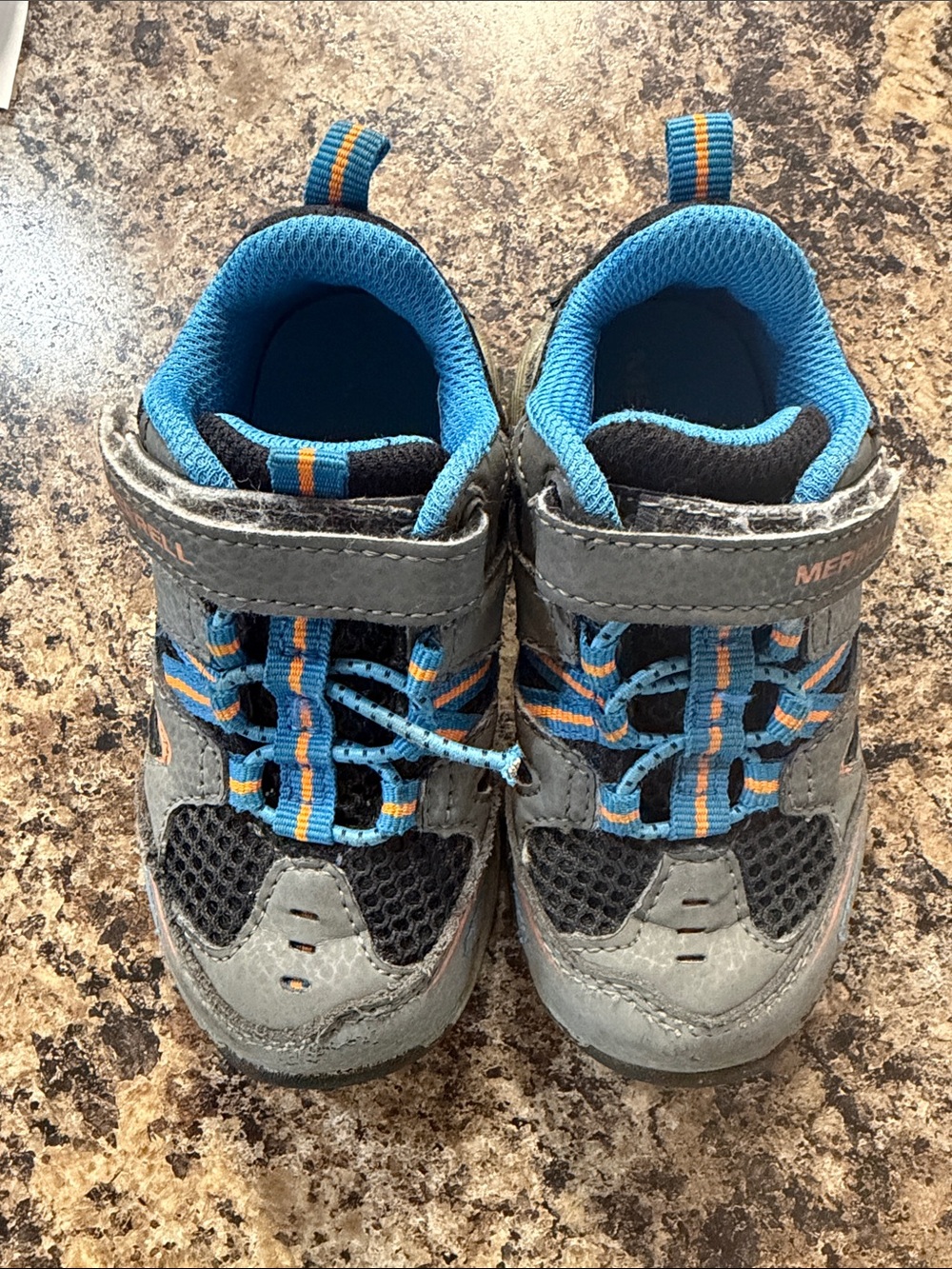 Merrell Kids Gray Sneakers with Blue and Orange Trim